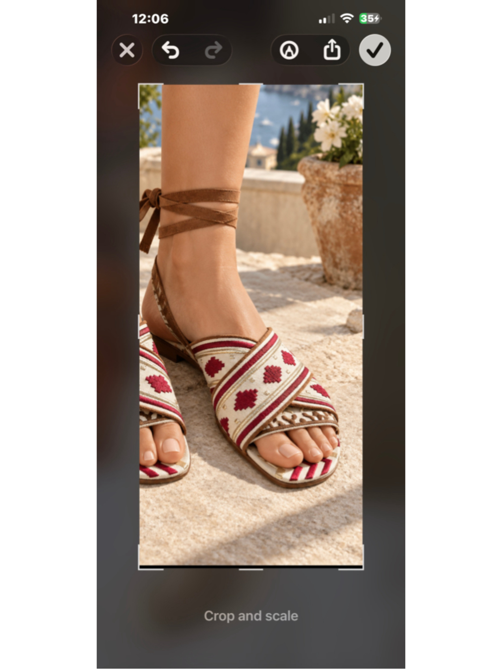 Women's Gianvito Rossi Sandals Size 6/36 Beige Red Embroidered Tie-Up